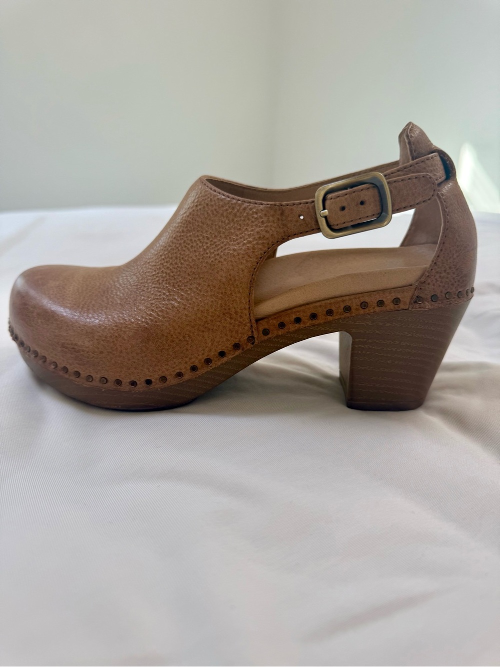 Dansko Brown Leather Cutout Heel Clog with Buckle
